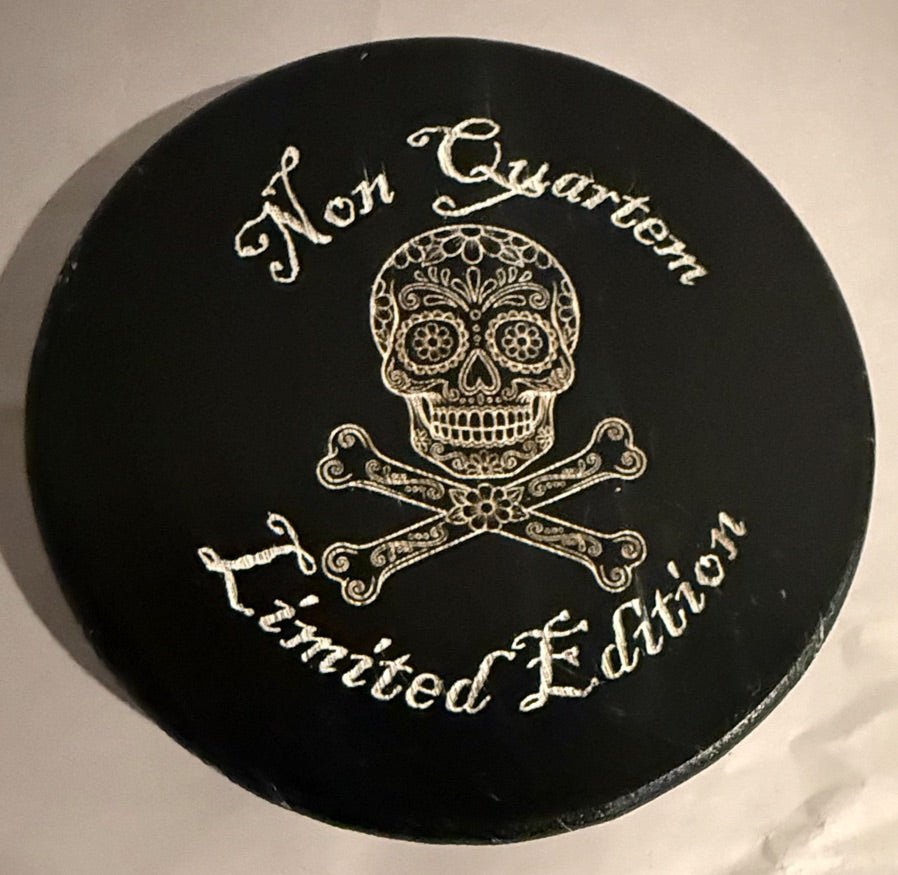Non Quartem Limited Edition Pirate Candle  Lid Art - Sugar Skull and Crossbones Design.