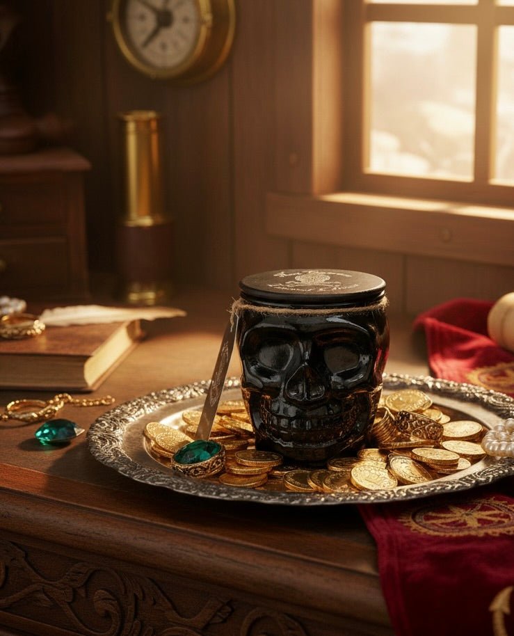 Non Quartem Limited Edition Pirate Candle - Sugar Skull and Crossbones Design.